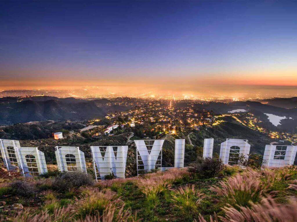 Transportation service Hollywood sign view from the top behind