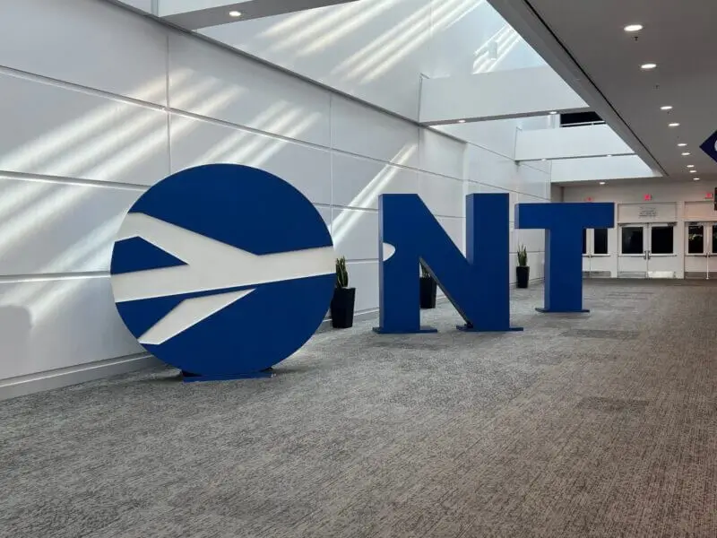 Transportation service Ontario International Airport is an international airport two miles east of downtown Ontario, in San Bernardino County, California, United States, about 38 mi east of downtown Los Angeles and 18 mi west of downtown San Bernardino